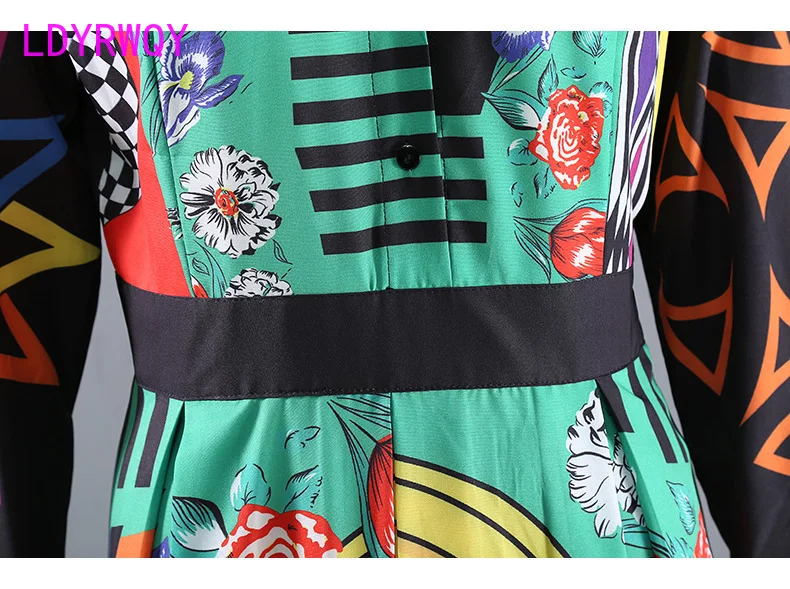 

LDYRWQY Spring autumn new style loose European and American broken flower temperament dress Polyester Office Lady