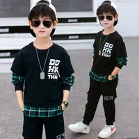 sports suit for boys clothing plaid childrens suit t shirts pants 2pcs kids sportswear tracksuit for boys 4 6 8 10 12 years