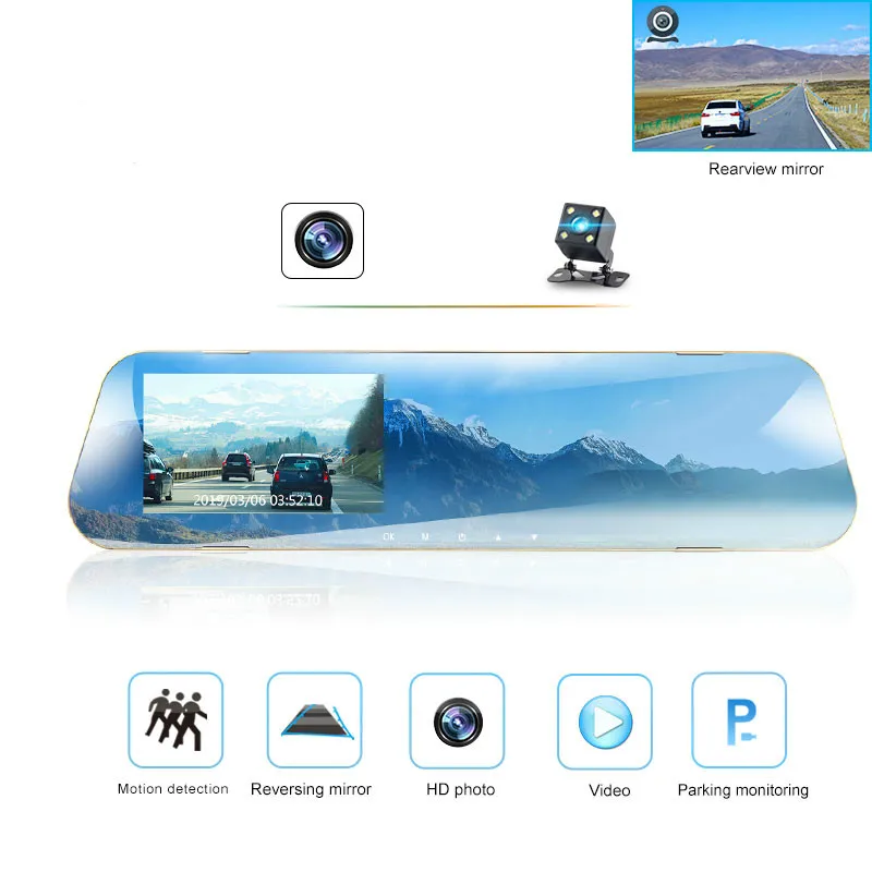 4 3 дюймов Зеркало заднего вида Автомобильный видеорегистратор с разрешением Full HD