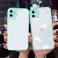 cartoon clouds phone case for iphone 13 12 11 mini pro xr xs max 7 8 plus x matte transparent blue back cover