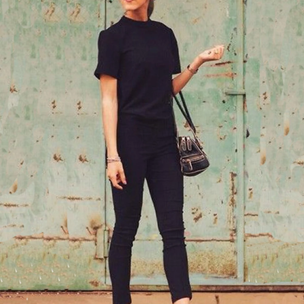 Модные летние футболки Женские однотонные черные сексуальные с открытой спиной