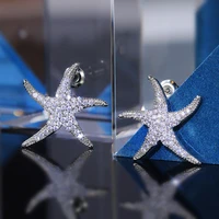 caoshi trendy female starfish earrings for party fashionable design accessories with dazzling zirconia daily wearable jewelry