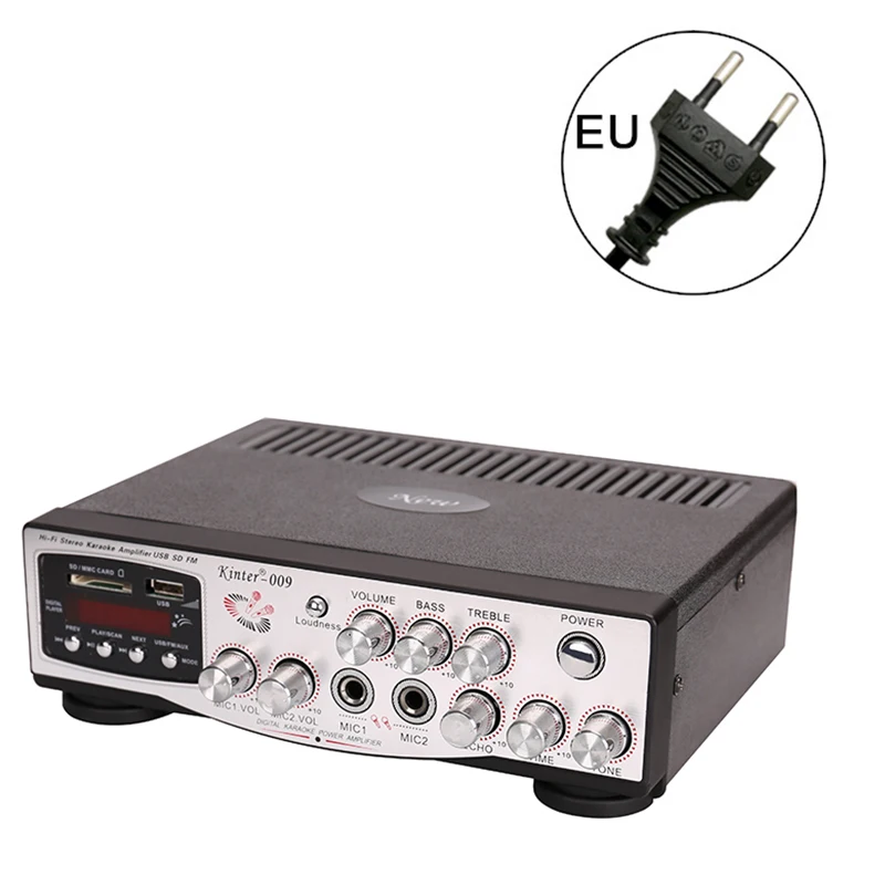 220V EU Kinter-009 профессиональный усилитель караоке аудио 2 канала питания AC220V DC Mic вход USB SD AUX FM радио paly стерео звук - Цвет: 220V EU