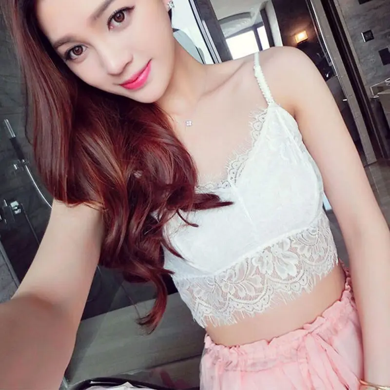 

Summer Women Anti-Emptied Sexy Lace Tube Tops Soft Convertible Padded Hollow Out All-Match Solid Crop Tops