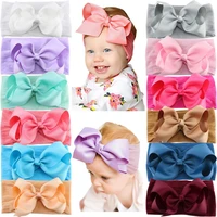 12pcs baby girls grosgrain ribbon hair bows headbands 5inch bow knotted soft nylon hairbands girls turban head wrap for infants