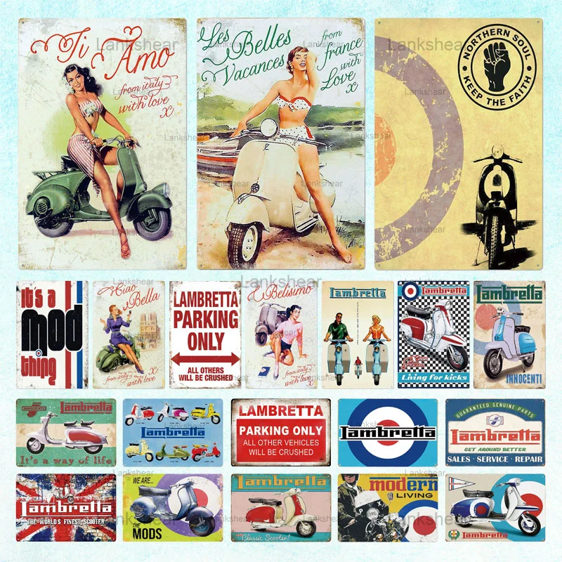

Vintage Lambretta Electromobile Metal Tin Signs Electrocar Wall Art Painting Plaque Car Garage Shop Club Tin Poster Wall Decor