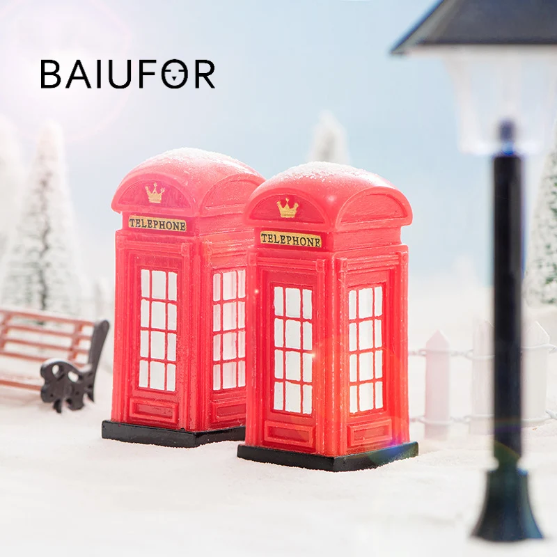 BAIUFOR Vintage Red Telephone Booth Figurines &amp Miniatures For Fairy Garden Sand Table of Building Model Child kids Toys | Дом и сад
