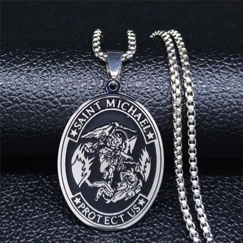 Ожерелье AFAWA SAINT MICHAEL PROTECT US Archangel из нержавеющей стали для мужчин ожерелье