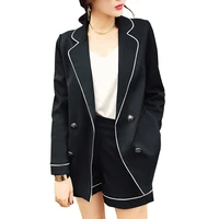women blazer suit 2022 new autumn female fashion double breasted black jacket shorts two piece set