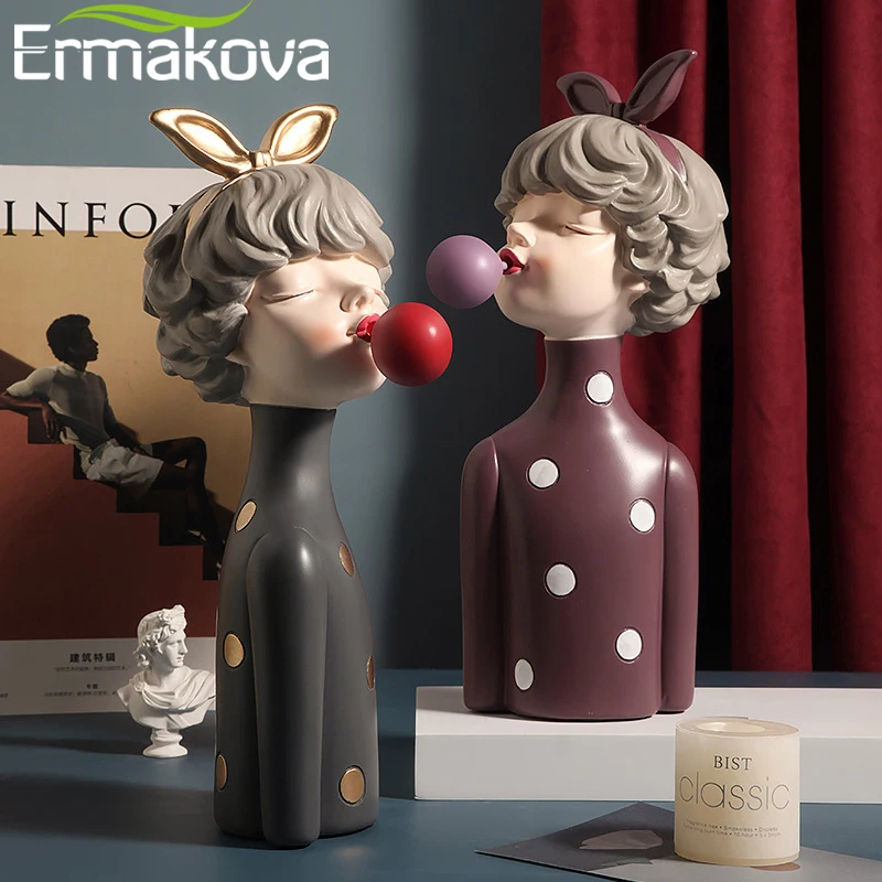 

ERMAKOVA Nordic Blowing Bubbles Girl Statue Abstract Sculpture Resin Home Decoration Accessories Morden Birthday Gifts