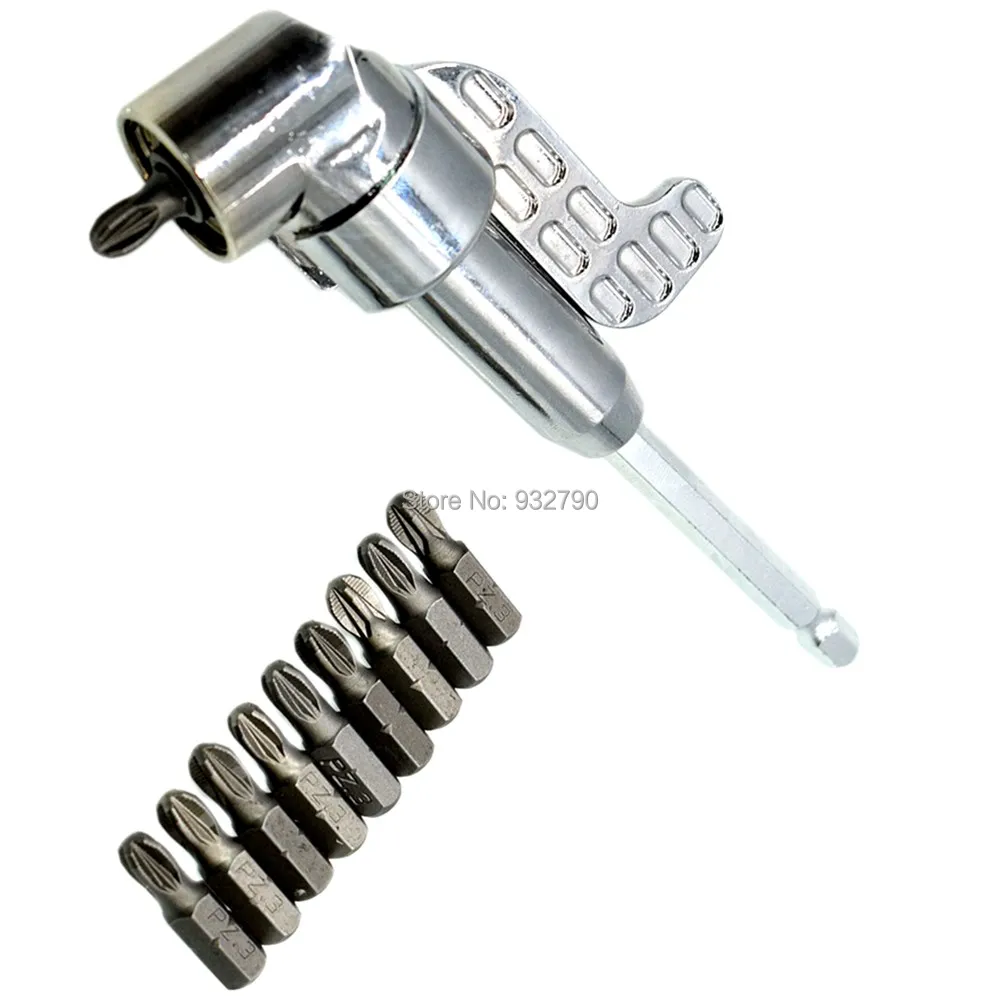 

105 Degree Angled Chuck Drill Bit Angle Driver Adapter Screwdriver & 10x Screwdriver Bits PZ3 25mm Screwdriver Insert Driver Bit