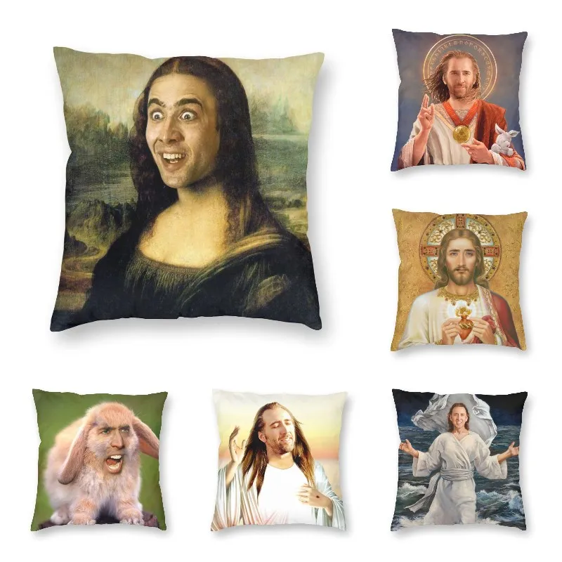

Custom Nicolas Cage Mona Lisa Funny Meme Throw Pillow Case Home Decorative 3D Double-sided Printed Square Cushion Cover for Sofa