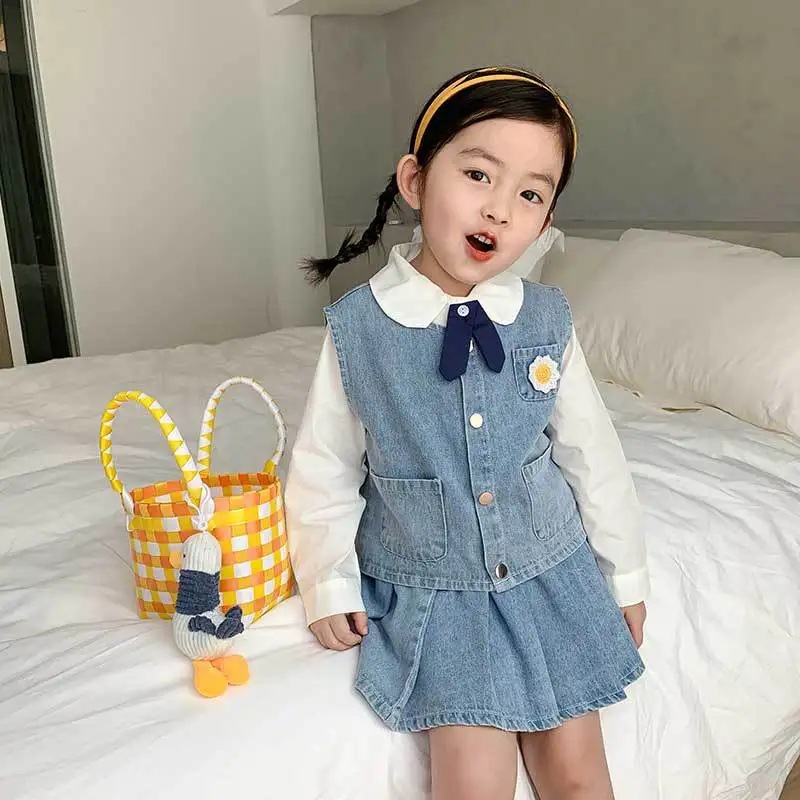 

Toddler Girl Sets Casual Korean Flower Sleeveless Vest Skirt Kids Clothing Autumn New Arrival Child Suits 1 2 3 4 5 6 Years