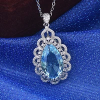 womens 925 sterling silver sea blue topaz water drop pear shape pendant necklace wedding engagement products jewelry