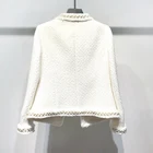 Женское белое твидовое пальто ручной работы, шерстяное пальто с бусинами, новая классическая шерстяная куртка для женщин на веснуОсеньзиму