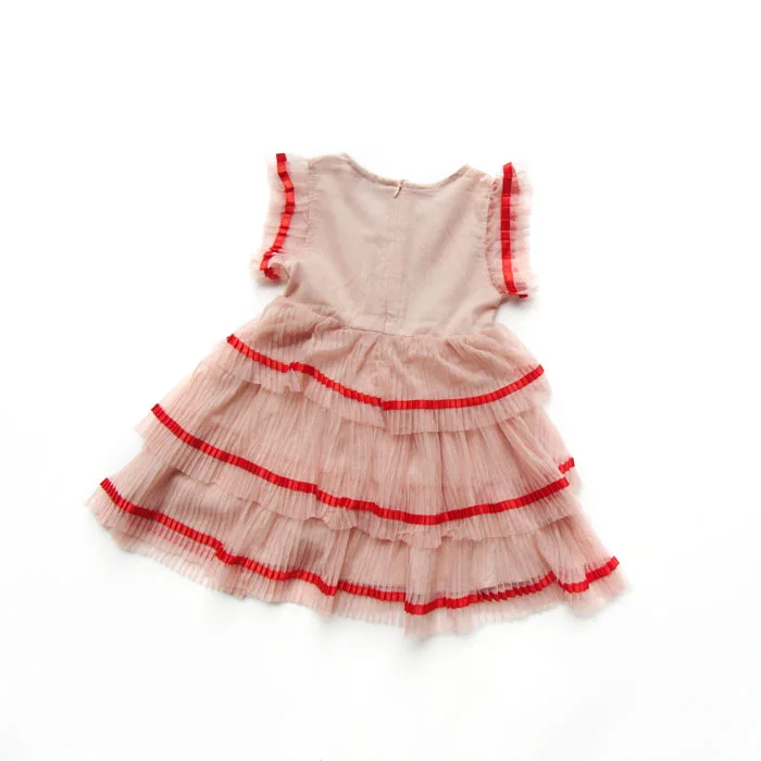 Летнее Сетчатое платье для девочек с вышивкой радуги без рукавов плиссированное