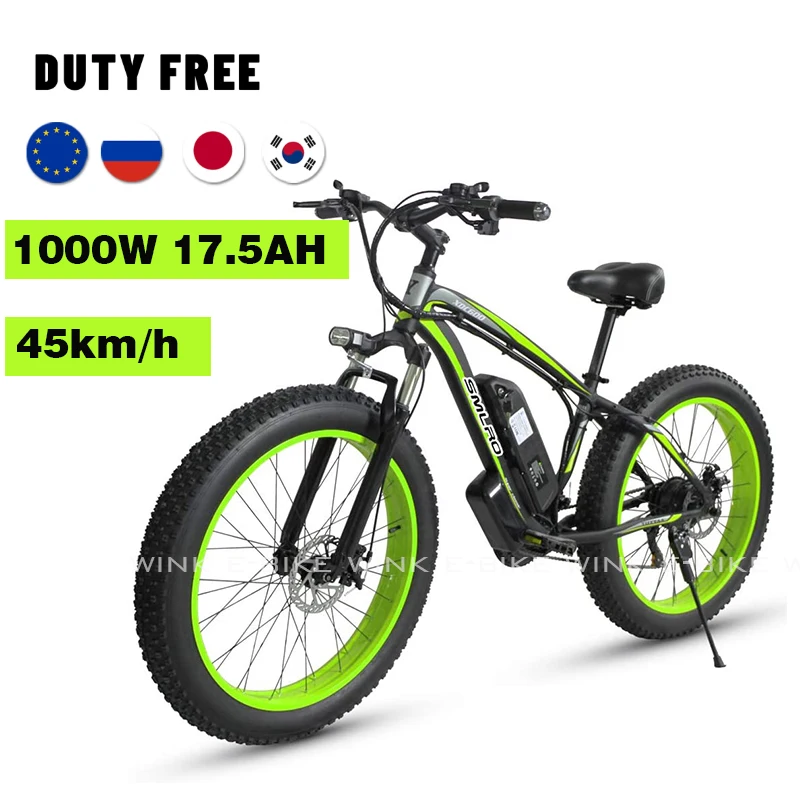 Online 26 Zoll Fett Reifen Elektrische Fahrrad 48V 1000W Motor Max Geschwindigkeit 45 Km/h Schnee Strand Bike Mit 17AH Batterie Elektrische Fahrrad Freies Verschiffen