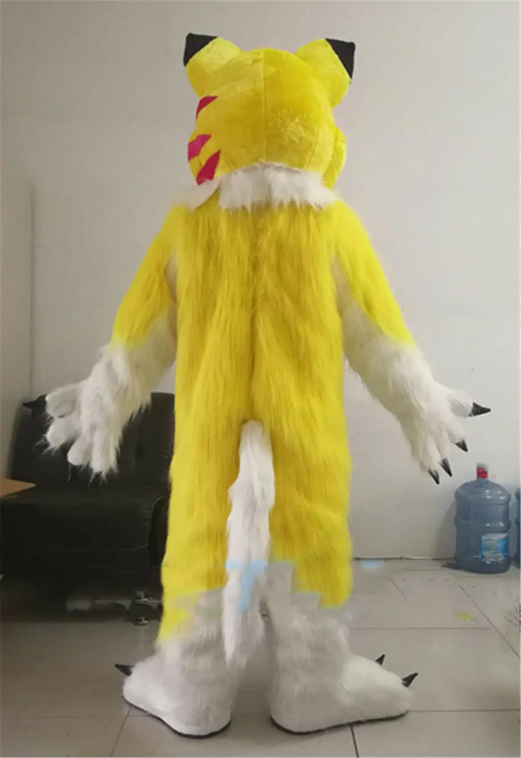Длинный мех желтый Хаски волк собака талисман костюм Fursuit Хэллоуин косплей