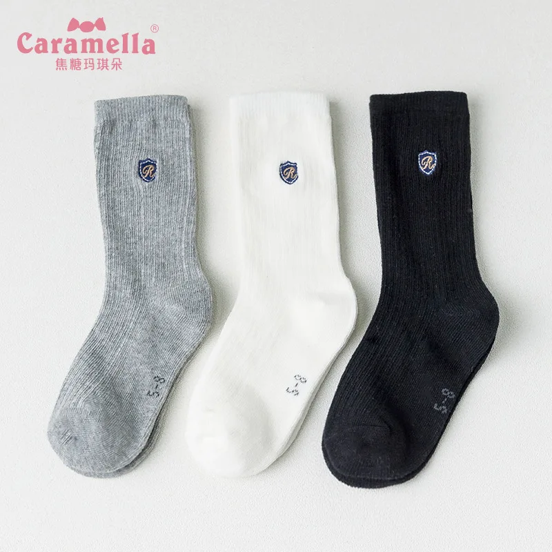Caramella/Детские гольфы из чесаного хлопка с вышитым значком белые детские чулки