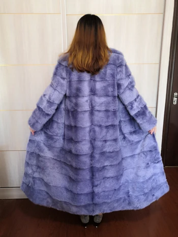 purple Женское длинное пальто из натурального меха норки с капюшоном и длинными рукавами, зимняя Толстая теплая женская Норковая Меховая куртка больших размеров - Цвет: purple