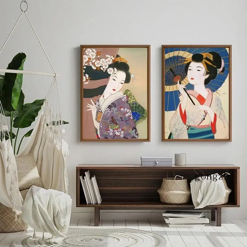 

Japanese Geisha Nordic Poster Vintage Kimono Woman Canvas Painting and Prints Modern Wall Art Picture for Living Room Home Decor