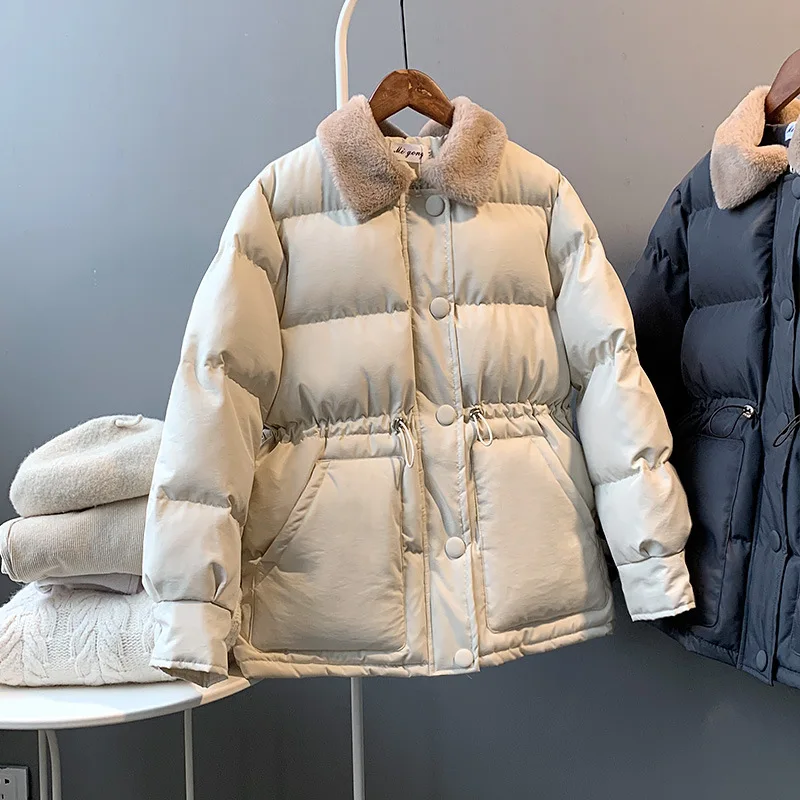 

2020 waist warm jacket women warm cotton coat female fur collar cotton clothes Korean version was thin warm coat women