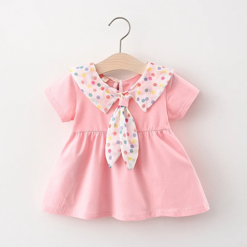 

Korean Cotton Baby Newborn Princess Dress Girls Clothing Summer Short-sleeve Small Bow Tie Lovely Girls Toddles Children Clothes