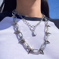 new hip hop punk lock pendant necklace vintage harajuku lock rivet necklaces chain choker for women men fashion jewelry