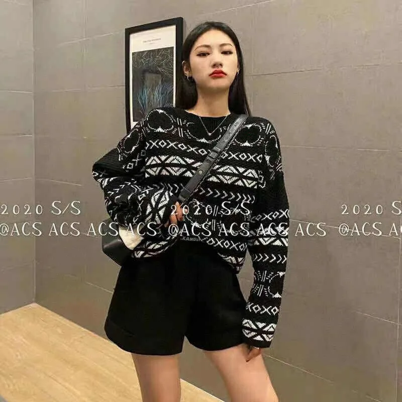 

2021 Autumn Winter New Knitted Hollow Crochet Casual Loose Diamond Brand Sweater For Women's Tops 30602