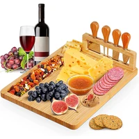 5pcsset cheese board set bamboo with wood handle cutter knife slicer kit cooking tools bacon charcuterie platter serving tray