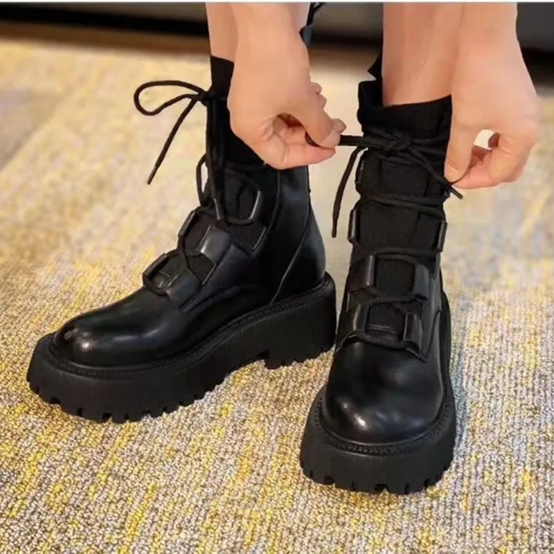 

Женские ботинки-носки из натуральной кожи, с круглым носком