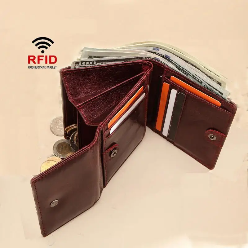

Rfid Anti Theft Women Wallet Fashion Small Leather Purse 2021 New First Layer Cow Leather Short Tri -Fold Card Holder