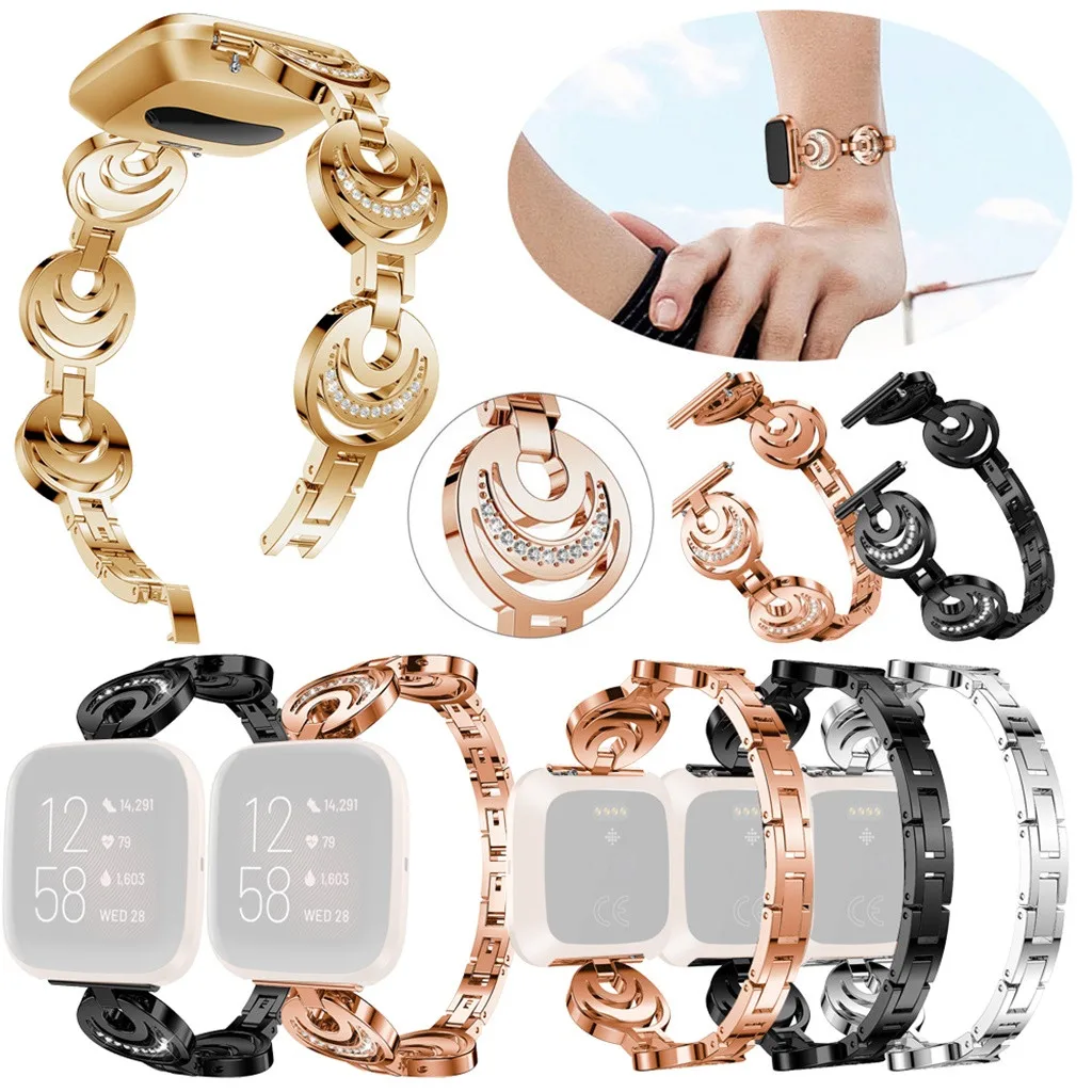 Модный металлический ремешок для часов в форме полумесяца на запястье Fitbit Versa 2