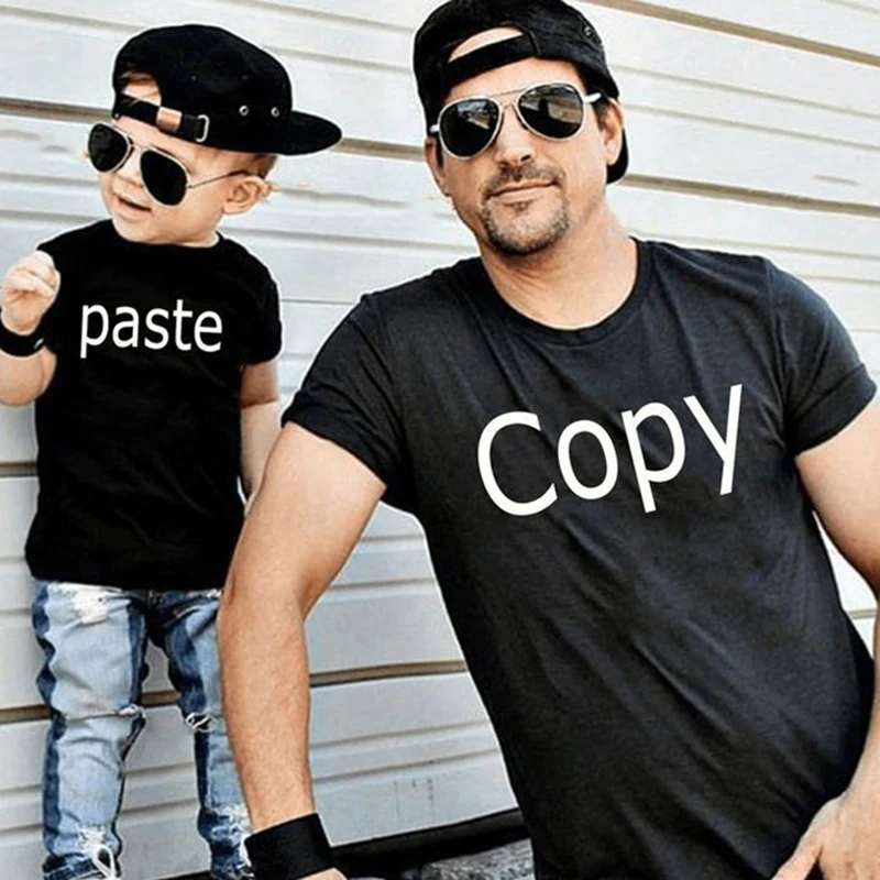

1pcs Funny Daddy and Kids Baby T-shirt Copy Paste Print Short Sleeve Family Matching Clothes Outfit Dad and Me Black T Shirt