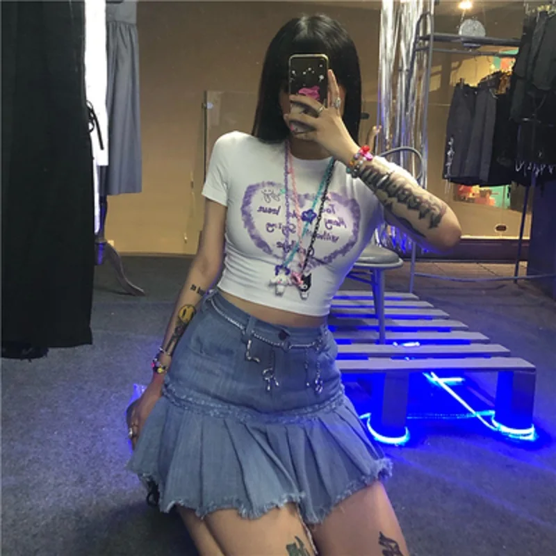 Женская рубашка с принтом в виде сердца круглым вырезом и надписью - купить по