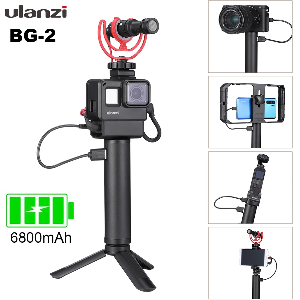 ULANZI BG 2 Power Hand Grip алюминиевая Батарейная ручка 6800mAh для GoPro 6 7 8 9 экшн камеры
