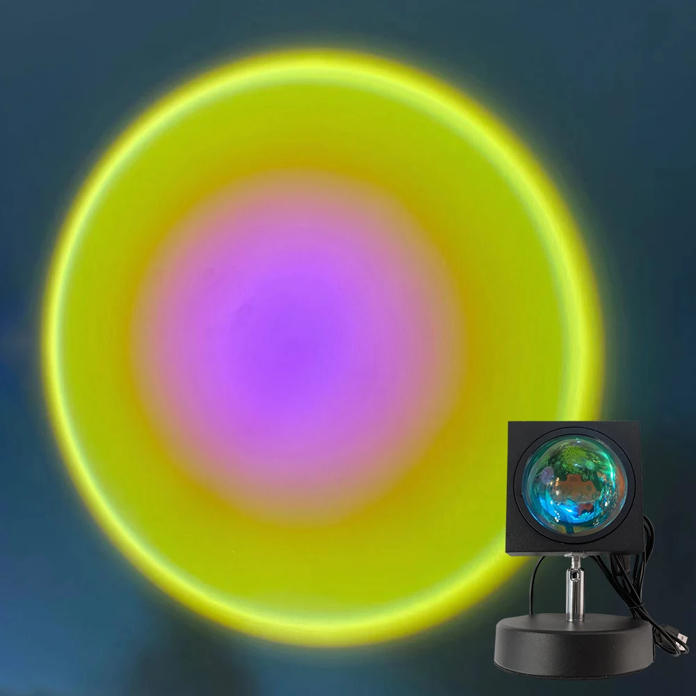 

Kids Adults Rainbow Sunset Projection Lamp Atmosphere Wall Decoration Background 180 Degree Rotation Living Room LED Night Light