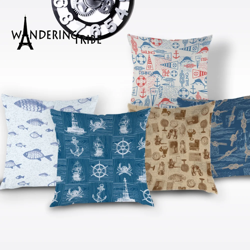 

Marine Life Throw Pillow Case Cartoon Cushion Cover Anchor Cushions Starfish Seahorse Decor Pillows Crab Narwhal Pillows Cases
