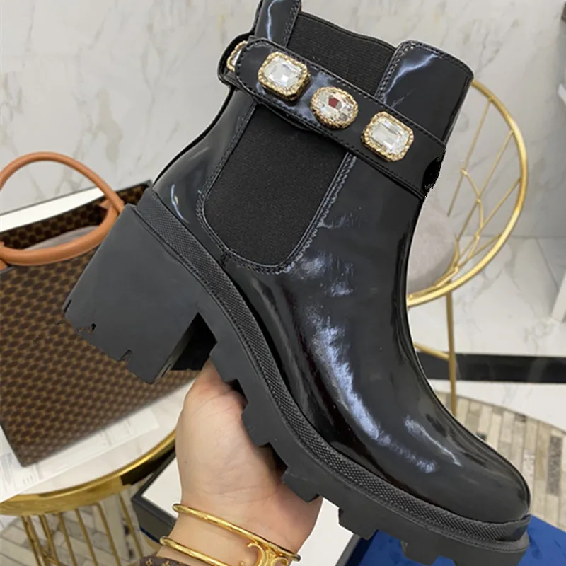 

Prowow High Heel Boots Rhinestone Female Boot Short Round Toe Woman Shoes Slip On Shoes