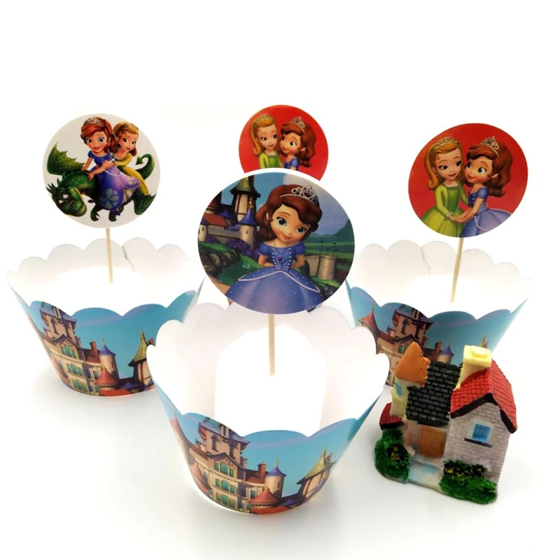 12 компл Caketopper с принцессой Софией одноразовая посуда днем рождения вечерние