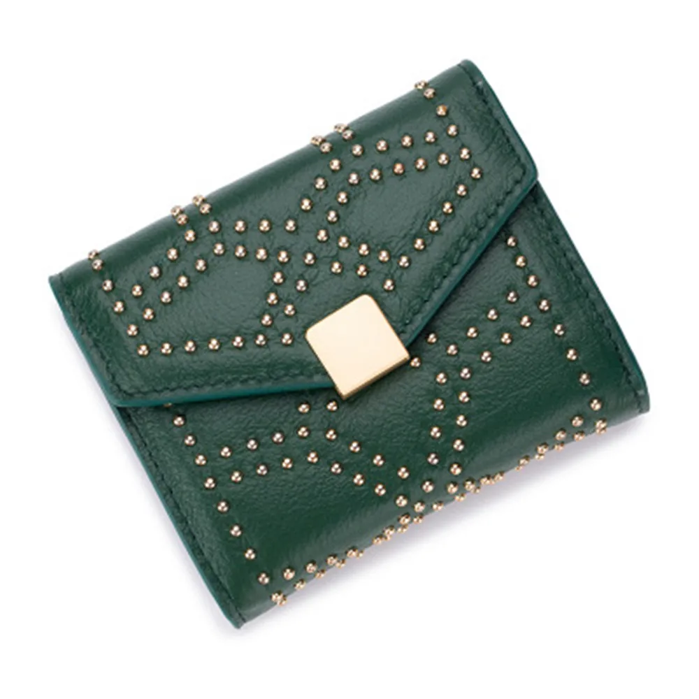 

2020 New Genuine Leather Orange Wallet Short Women Tide Ms. Small Wallet Short Three-fold Wallet Coin Purse Change Wallet Pouch