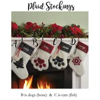12PCS Blank Paw Print Plaid Christmas Stocking Monogrammed Personalized Pet Cat Dog Stocking Fleece Plaid Santa Sack