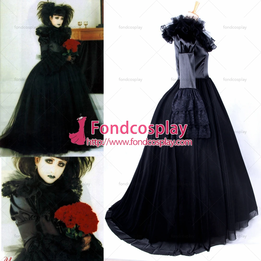 

fondcosplay Visual J-rock Balck Wedding black satin Dress Gothic Punk lace Cosplay Costume Tailor-made[CK420]