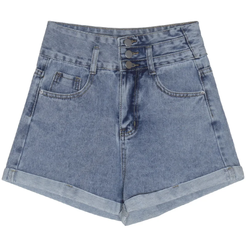 Повседневные джинсовые женские шорты корейской версии с завышенной талией и