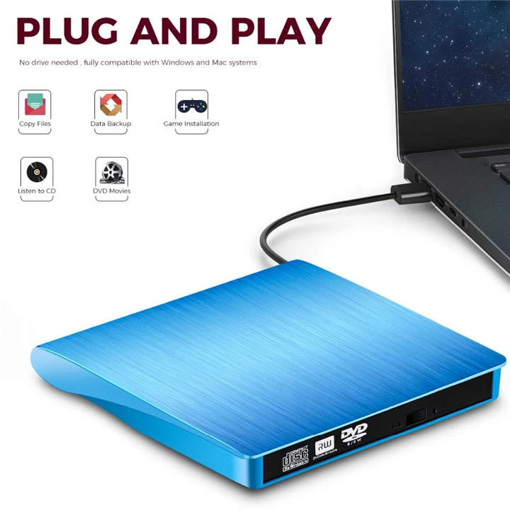 YiYaYo USB 3,0 внешний накопитель DVD-ROM CD-RW DVD-RW горелки Портативный считыватель тонкий для Windows7/8/10