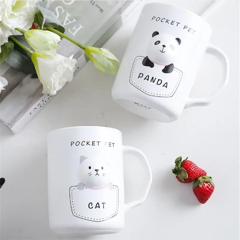 400 мл креативная керамика с мультяшными животными крышкой и ложкой кружка ручкой