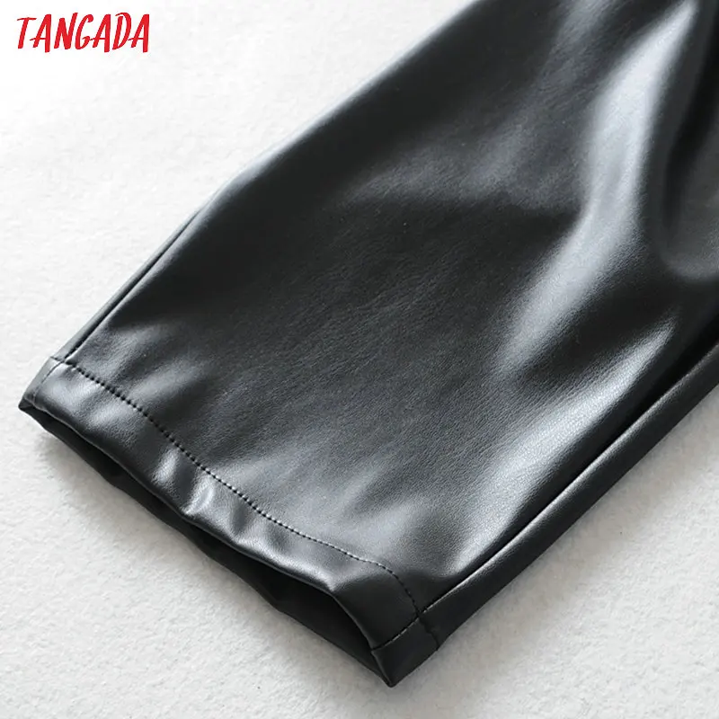 Tangada, женские черные штаны из искусственной кожи, зимние штаны с эластичной талией и карманами, винтажные повседневные женские брюки из искусственной кожи 6A125