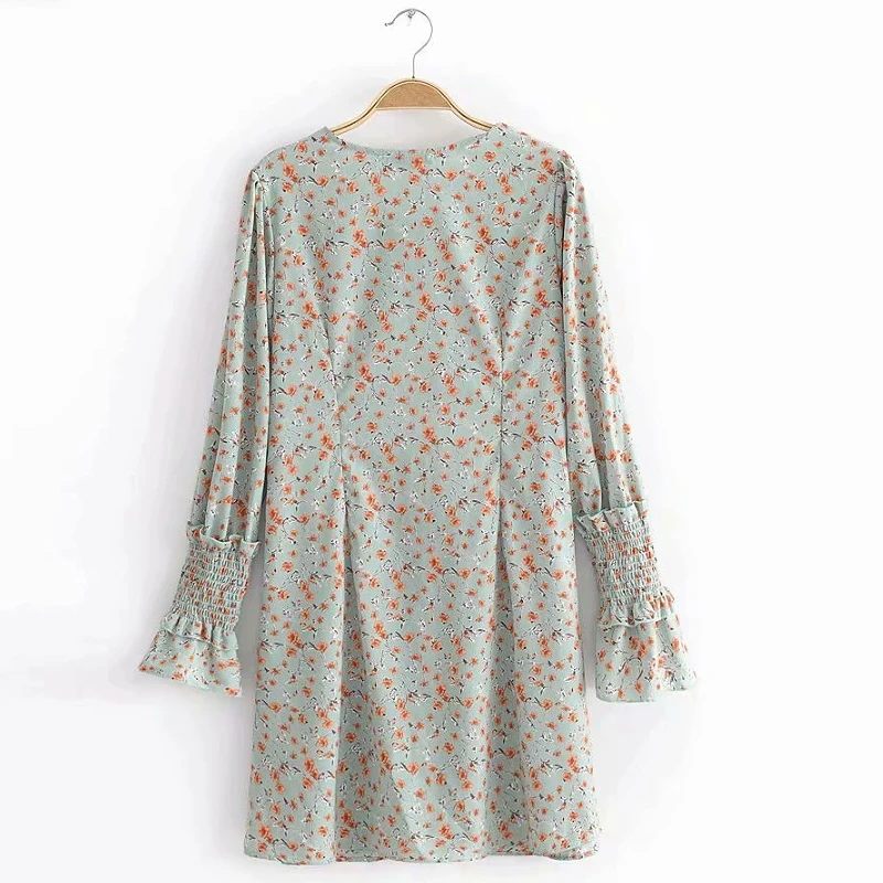 Женское кружевное мини платье с глубоким V образным вырезом и принтом|Женские