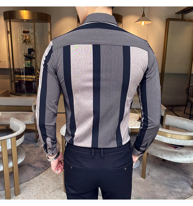 

New 2020 New Men Striped Shirts Formal Business Dress Shirts Men Slim Fit Casual Long Sleeve Streetwear Social Camisas Para Homb