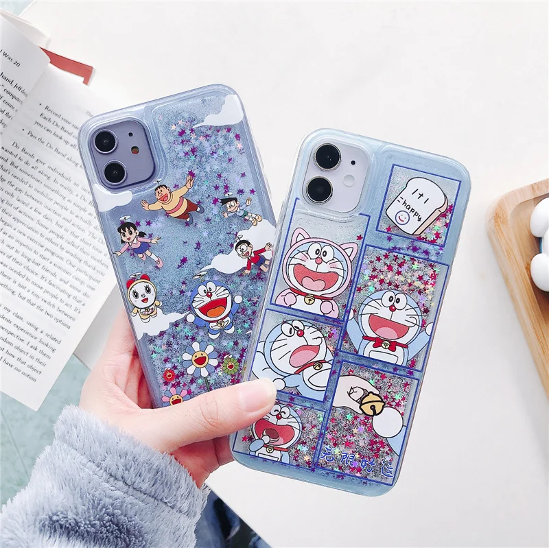 Японский телефонный чехол Doraemon bling stars quicksand для iphone 12 11 pro max mini 7 8 Plus XS XR X